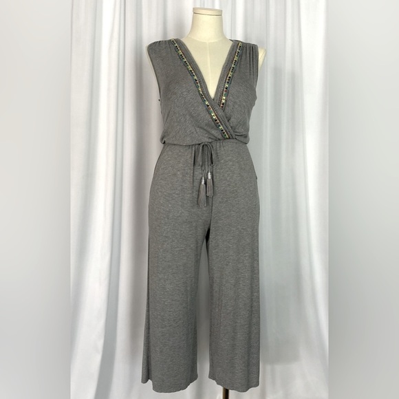 Spense Gray Sleeveless Jumpsuit with Embellished Trim (653) - Picture 1 of 10